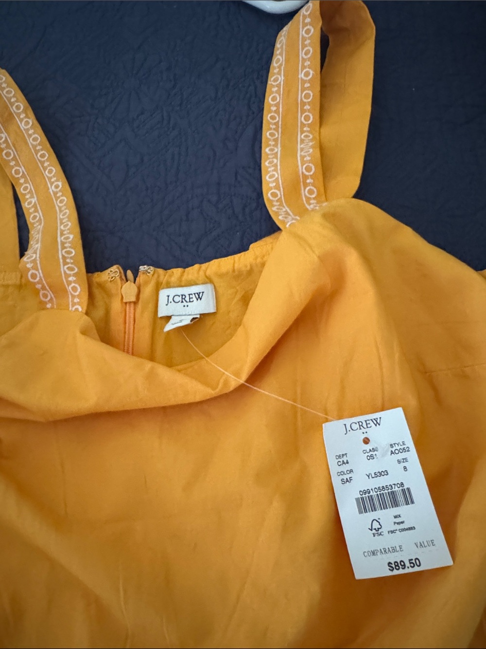 J. Crew Embroidered-Strap Sundress in Mustard
